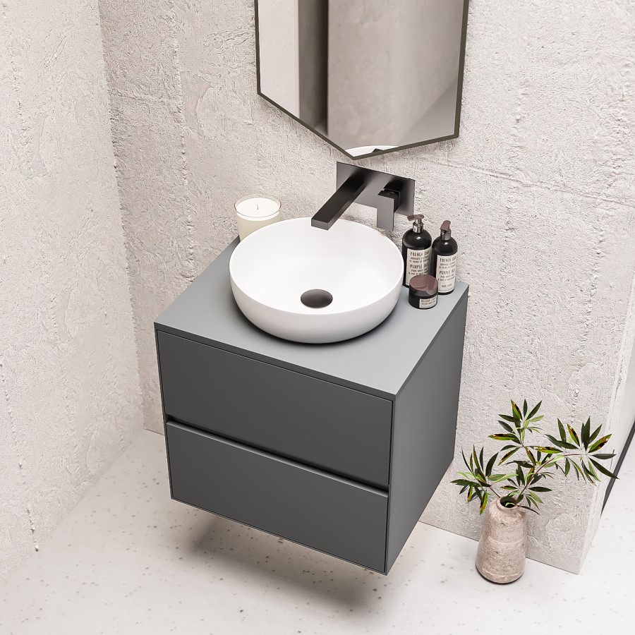 Grade A1 - 600mm Grey Wall Hung Countertop Vanity Unit with Basin - Roxbi