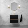 Grade A1 - 600mm Black Wall Hung Vanity Unit with Matt Black Basin - Roxbi