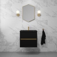 Grade A1 - 600mm Black Wall Hung Vanity Unit with Matt Black Basin - Roxbi