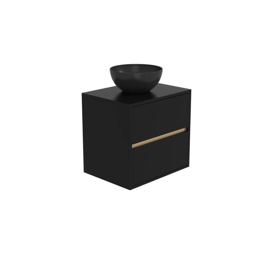 600mm Black Wall Hung Countertop Vanity Unit with Basin - Roxbi 