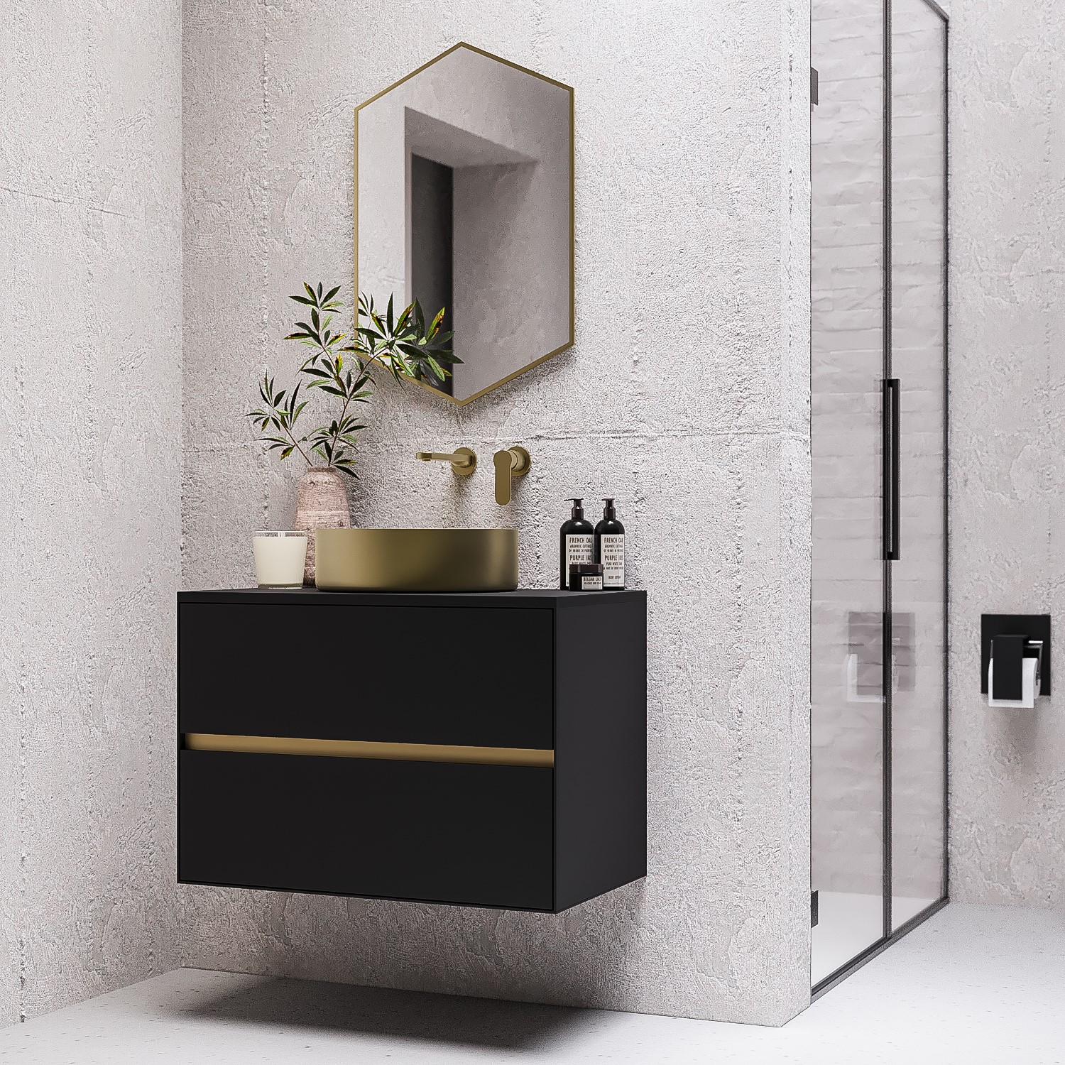 Roxbi Black 800Mm Wall Hung Countertop Vanity Unit With Basin Extra Large