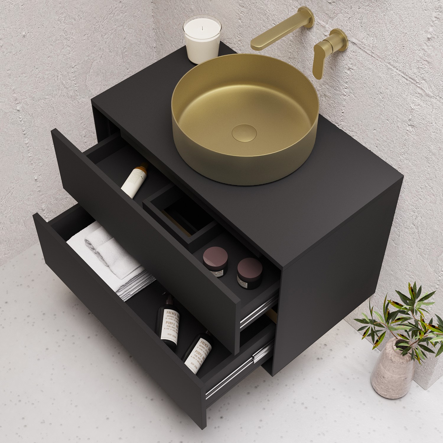 800mm Black Wall Hung Countertop Vanity Unit with Basin Roxbi