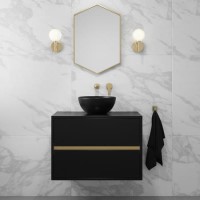 800mm Black Wall Hung Countertop Vanity Unit with Basin - Roxbi 