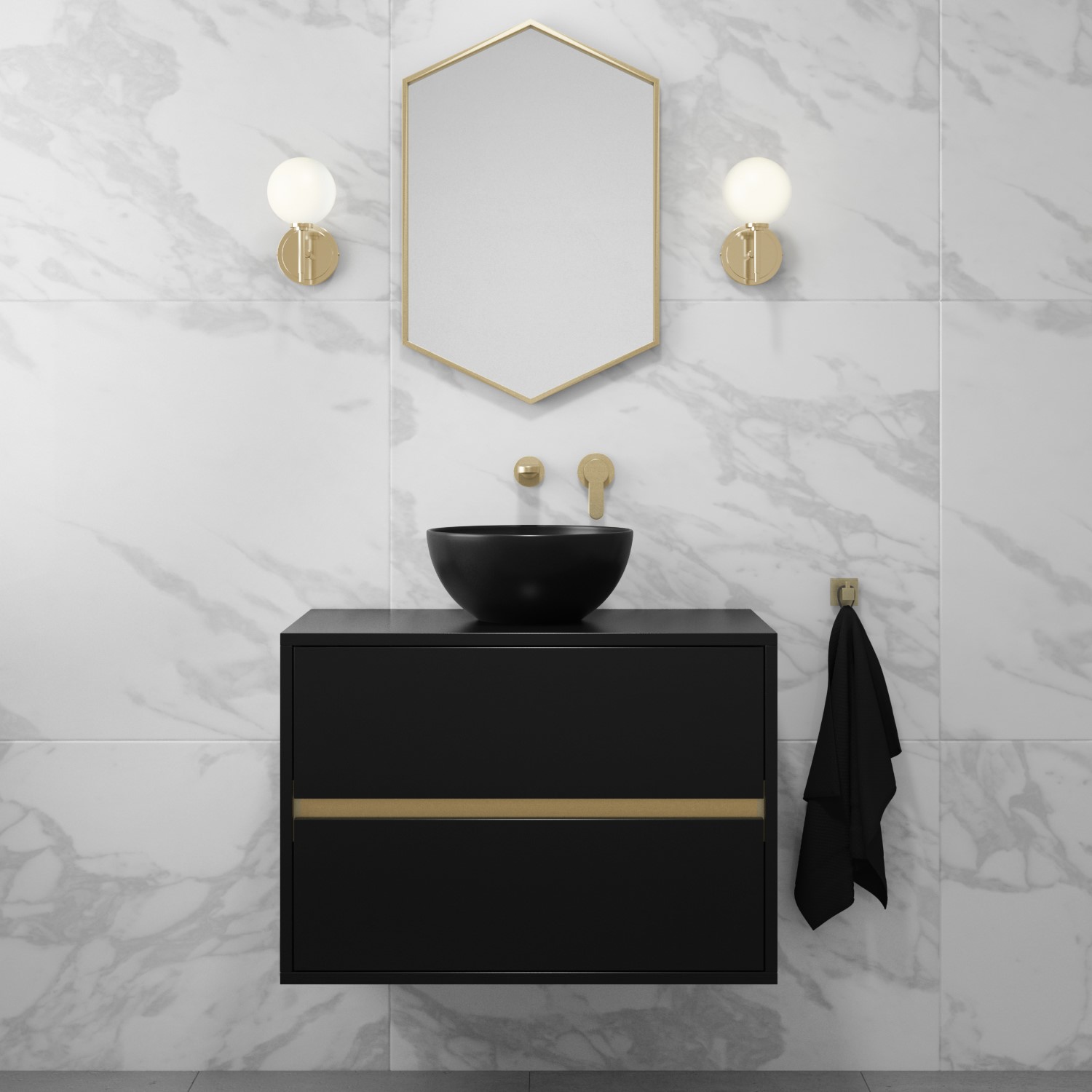 800mm Black Wall Hung Countertop Vanity Unit with Basin Roxbi