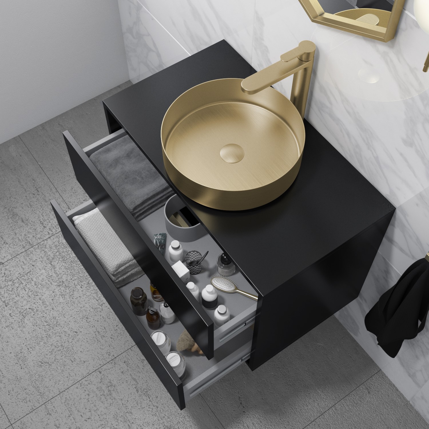 800mm Black Wall Hung Countertop Vanity Unit with Basin Roxbi Better Bathrooms