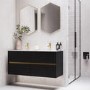 Grade A2 - 1200mm Black Wall Hung Double Vanity Unit with Basin - Roxbi