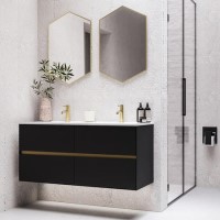 Grade A2 - 1200mm Black Wall Hung Double Vanity Unit with Basin - Roxbi