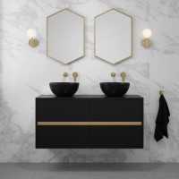 Grade A2 - 1200mm Black Wall Hung Double Countertop Vanity Unit with Basin - Roxbi