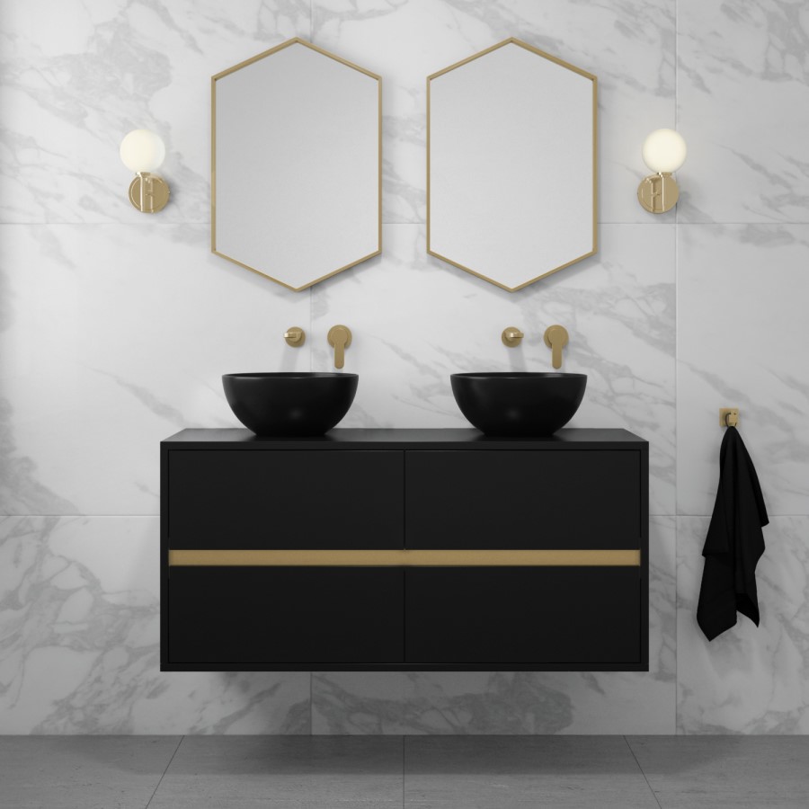 Grade A2 - 1200mm Black Wall Hung Double Countertop Vanity Unit with Basin - Roxbi