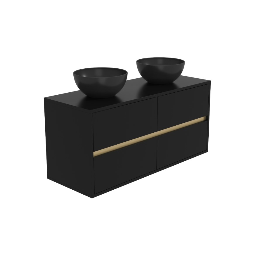 Grade A2 - 1200mm Black Wall Hung Double Countertop Vanity Unit with Basin - Roxbi