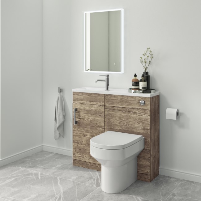 Grade A2 - 900mm Wood Effect Cloakroom Toilet and Sink Unit only with Chrome Fittings - Ashford