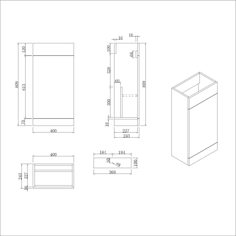 Grade A2 - 900mm Wood Effect Cloakroom Toilet and Sink Unit only with Chrome Fittings - Ashford