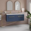 1200mm Blue Wall Hung Double Vanity Unit with Basins and Brass Handles - Ashford 