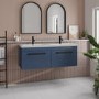 Grade A1 - 1200mm Blue Wall Hung Double Vanity Unit with Basin and Matt Black Handles - Ashford