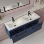 Grade A1 - 1200mm Blue Wall Hung Double Vanity Unit with Basin and Matt Black Handles - Ashford