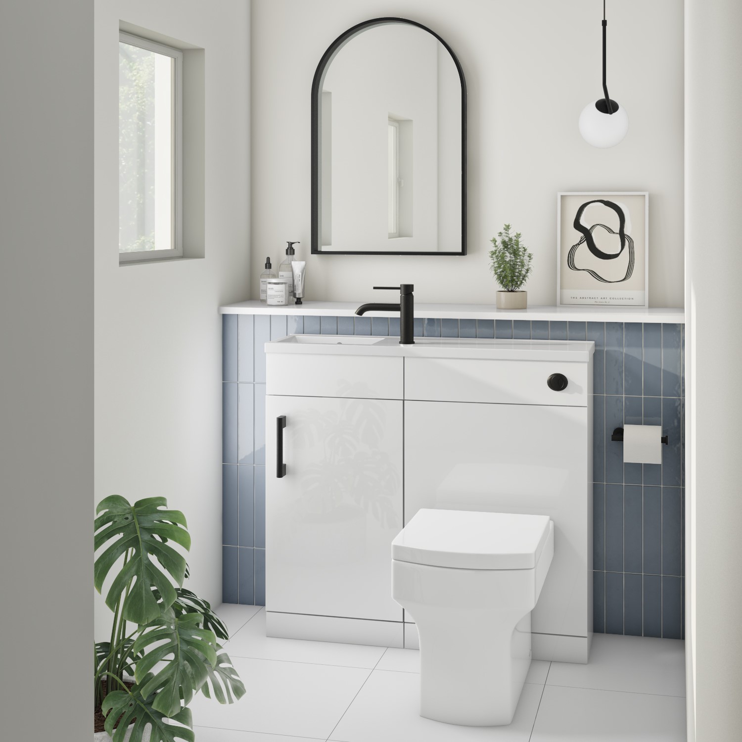 900mm White Cloakroom Toilet and Sink Unit with Square Toilet and