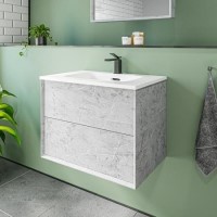 Grade A1 - 700mm Concrete Efffect Wall Hung Vanity Unit with Basin - Arragon Grade A1 - 700mm Concrete Efffect Wall Hung Vanity Unit with Basin - Arragon