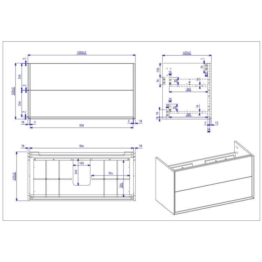 1000mm Concrete Effect Wall Hung Basin Vanity Unit with Cabinet and Mirror - Arragon