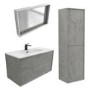 1000mm Concrete Effect Wall Hung Basin Vanity Unit with Cabinet and Mirror - Arragon