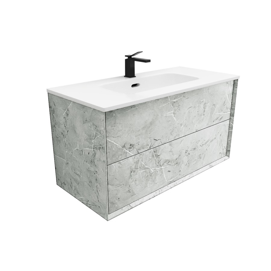 1000mm Concrete Effect Wall Hung Basin Vanity Unit with Cabinet and Mirror - Arragon