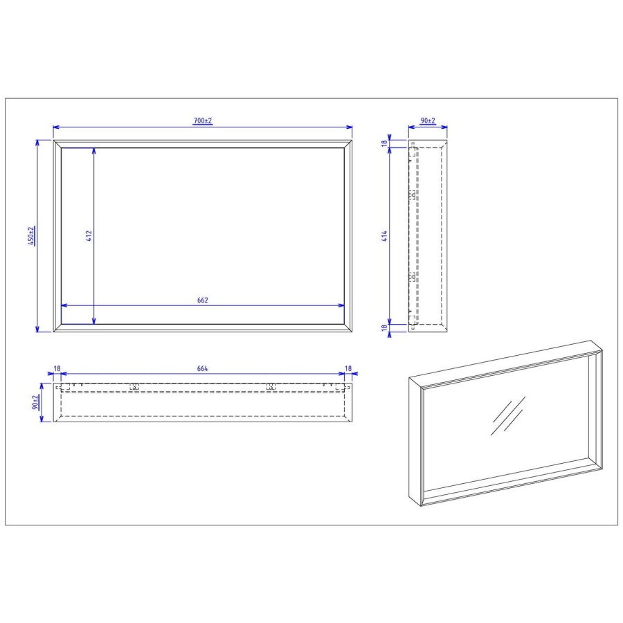 Rectangular Concrete Effect Bathroom Mirror 700 x 450mm - Arragon