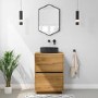Grade A1 - 600mm Wood Effect Freestanding Countertop Vanity Unit with Basin - Roxbi 
