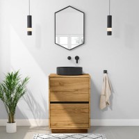 Grade A1 - 600mm Wood Effect Freestanding Countertop Vanity Unit with Basin - Roxbi 