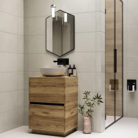 600mm Wood Effect Freestanding Countertop Vanity Unit with Basin - Roxbi 600mm Wood Effect Freestanding Countertop Vanity Unit with Basin - Roxbi