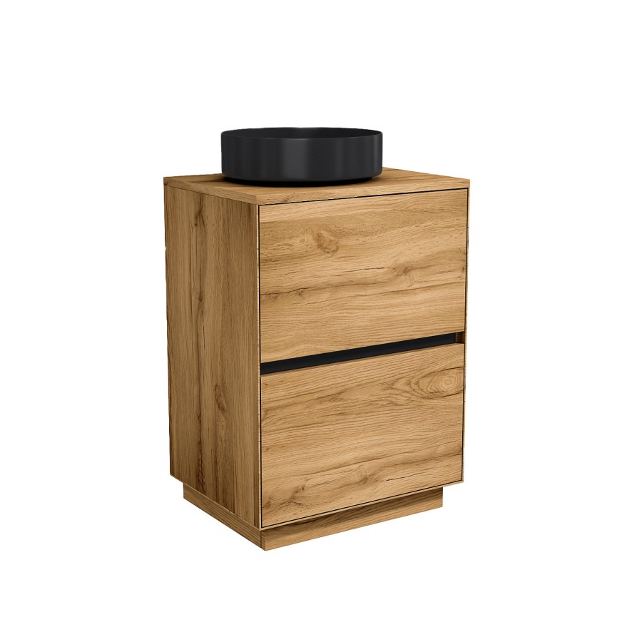 Grade A1 - 600mm Wood Effect Freestanding Countertop Vanity Unit with Basin - Roxbi 