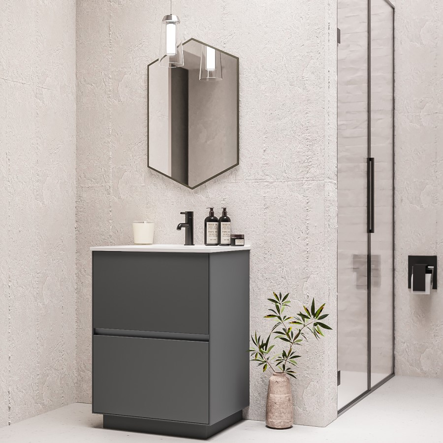 Grade A2 - 600mm Grey Freestanding Vanity Unit with Basin - Roxbi