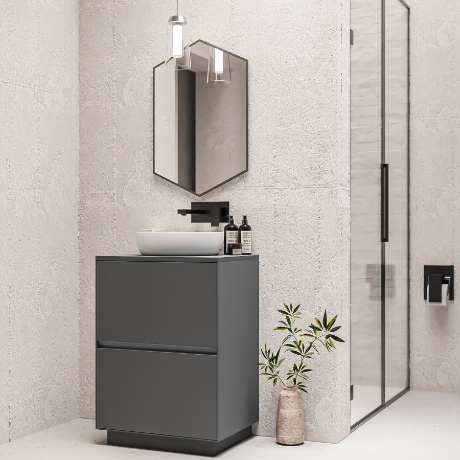 Grade A1 - 600mm Grey Freestanding Countertop Vanity Unit with Basin - Roxbi