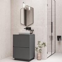 Grade A1 - 600mm Grey Freestanding Countertop Vanity Unit with Basin - Roxbi