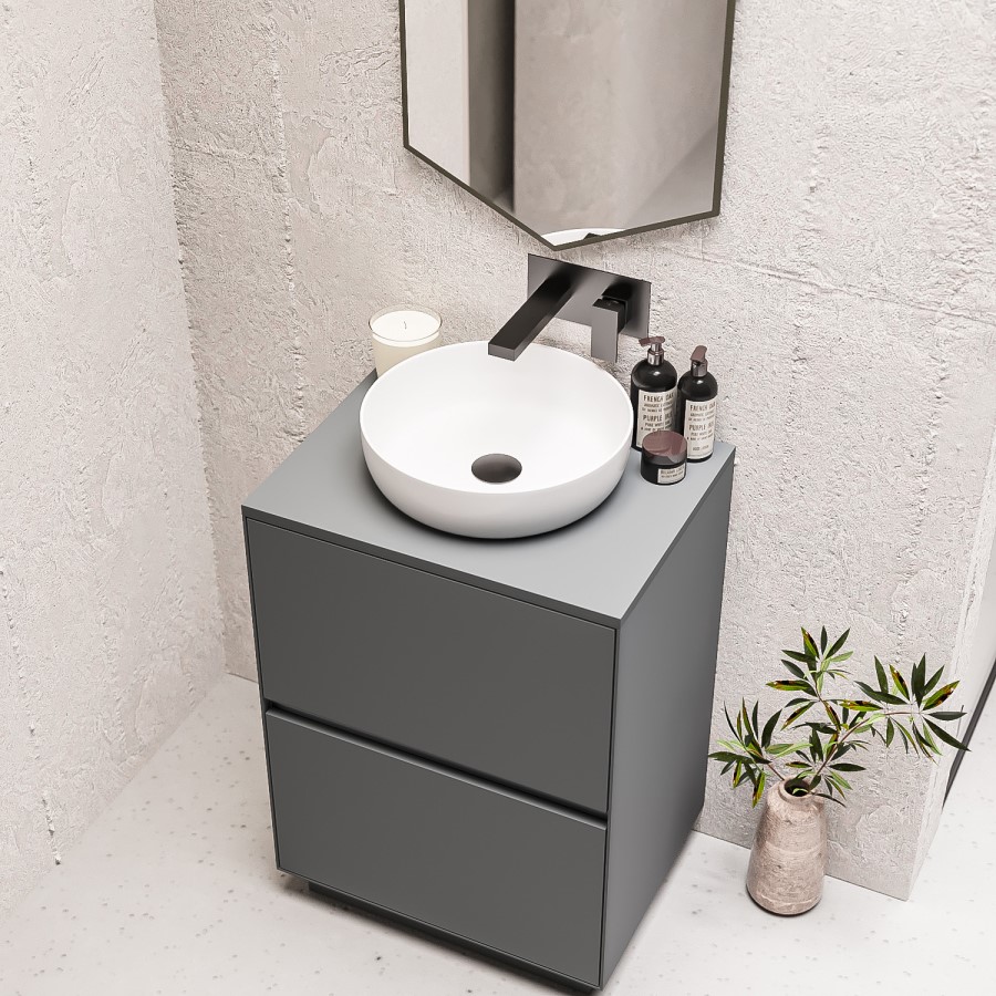 Grade A1 - 600mm Grey Freestanding Countertop Vanity Unit with Basin - Roxbi