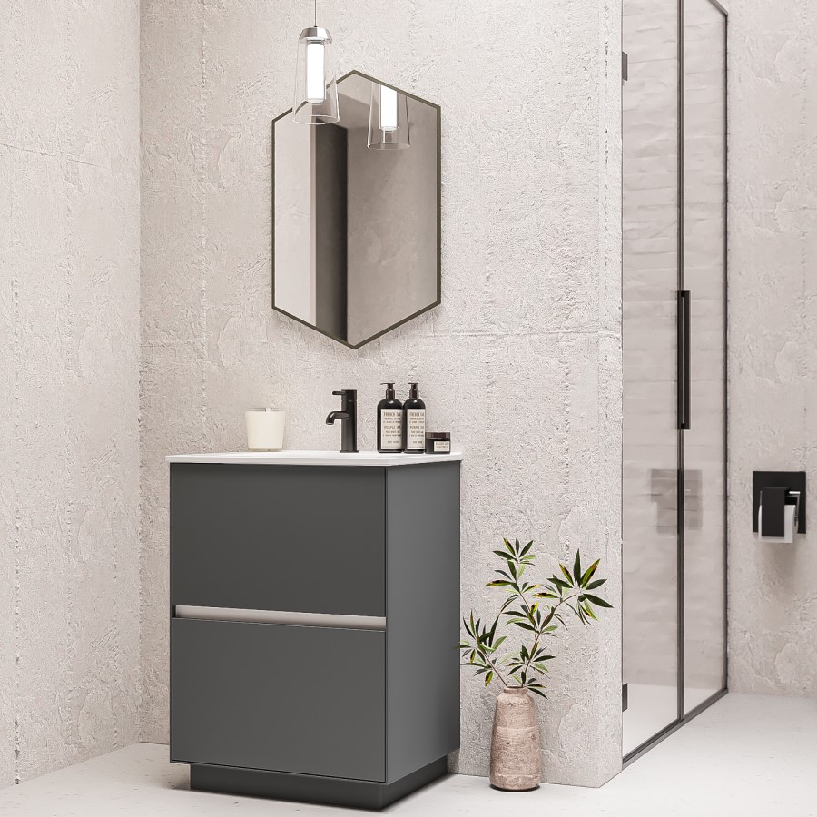 Grade A1 - 600mm Grey Freestanding Vanity Unit with Matt White Basin - Roxbi