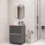 Grade A1 - 600mm Grey Freestanding Vanity Unit with Matt White Basin - Roxbi