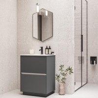 Grade A1 - 600mm Grey Freestanding Vanity Unit with Matt White Basin - Roxbi