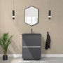 600mm Grey Freestanding Vanity Unit with Matt Black Basin - Roxbi