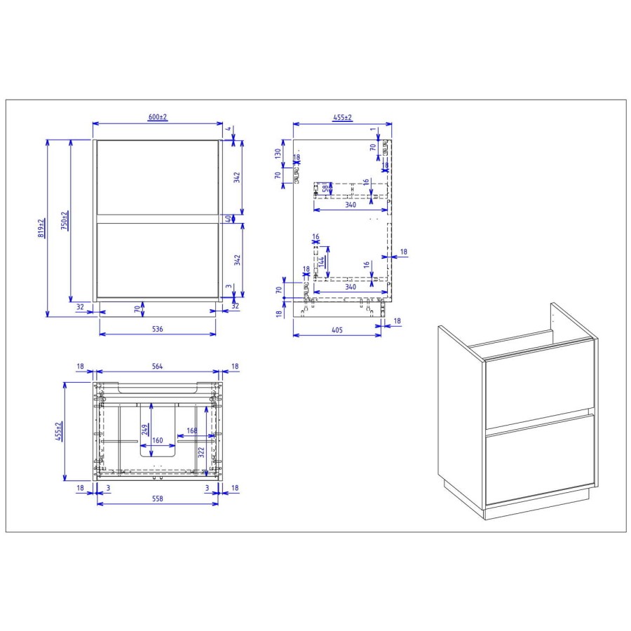 600mm Grey Freestanding Vanity Unit with Matt Black Basin - Roxbi
