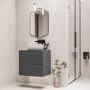 Grade A1 - 600mm Grey Wall Hung Countertop Vanity Unit with Basin - Roxbi