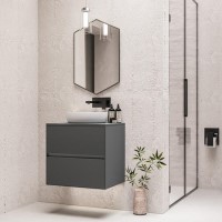 Grade A1 - 600mm Grey Wall Hung Countertop Vanity Unit with Basin - Roxbi