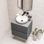 Grade A1 - 600mm Grey Wall Hung Countertop Vanity Unit with Basin - Roxbi