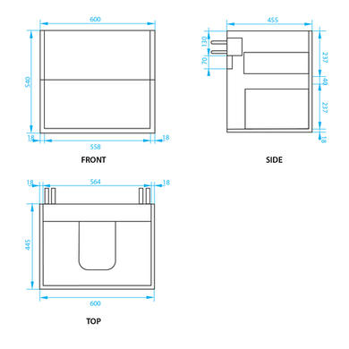 Grade A1 - 600mm Grey Wall Hung Countertop Vanity Unit with Basin - Roxbi
