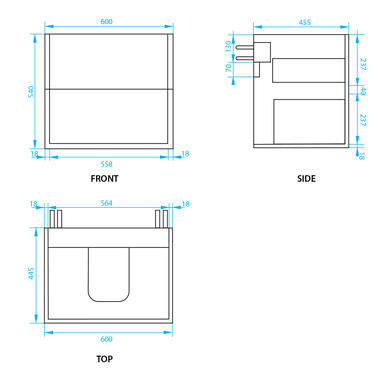 Grade A1 - 600mm Grey Wall Hung Countertop Vanity Unit with Basin - Roxbi