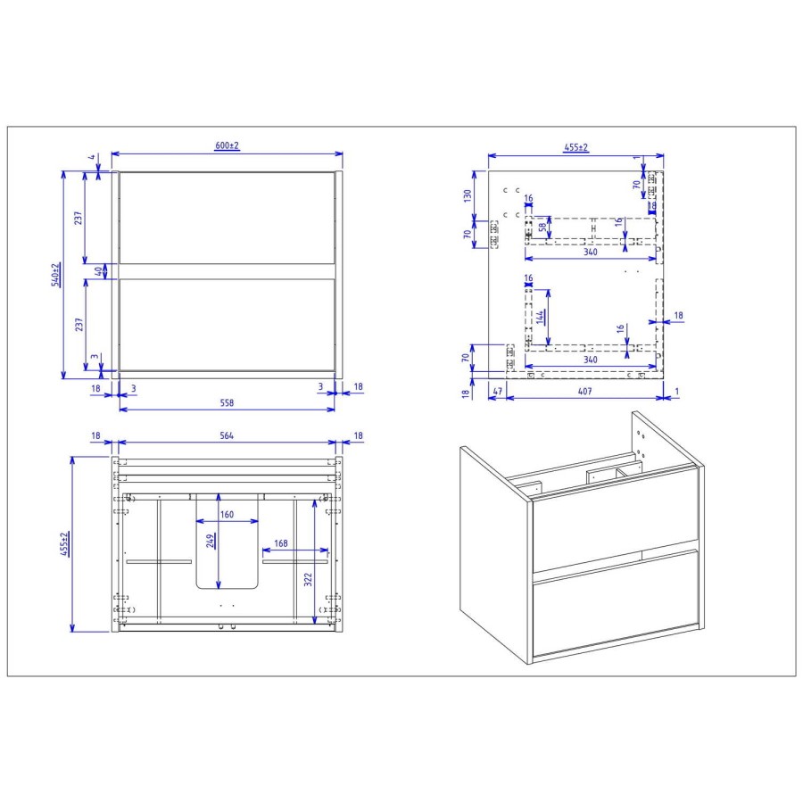600mm Black Wall Hung Vanity Unit with Matt Black Basin - Roxbi