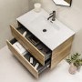 Grade A1 - 800mm Wood Effect Wall Hung Vanity Unit with Basin - Roxbi