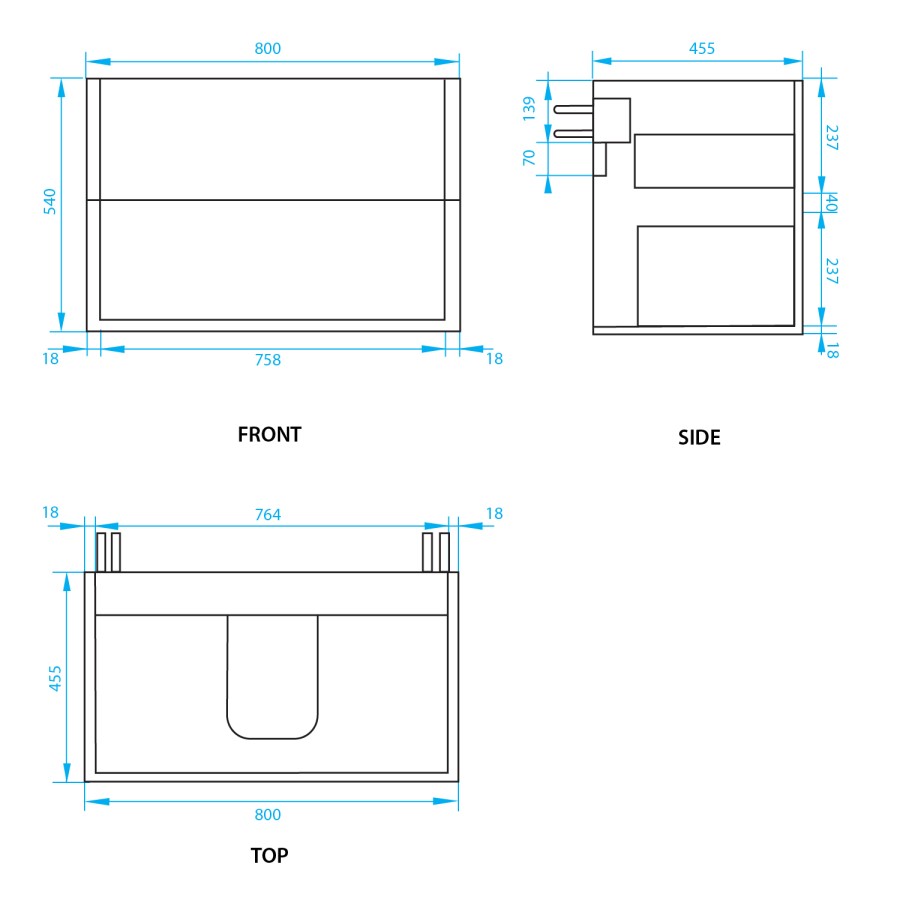 Grade A1 - 800mm Wood Effect Wall Hung Vanity Unit with Basin - Roxbi