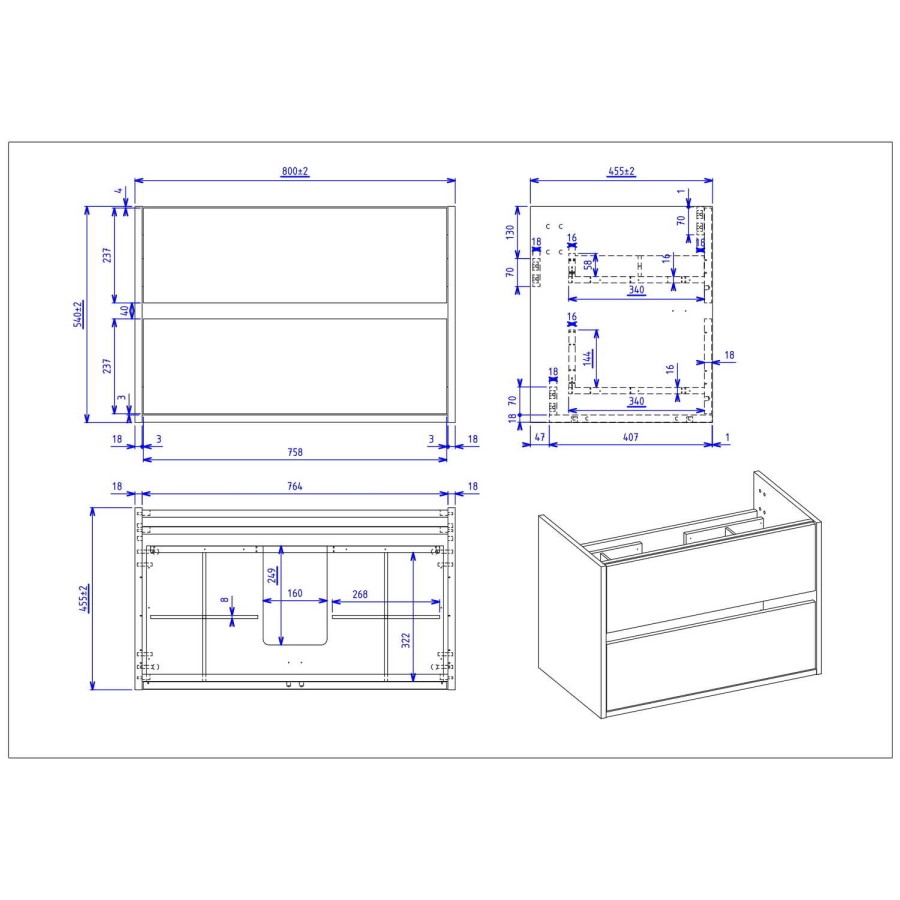 Grade A1 - 800mm Wood Effect Wall Hung Vanity Unit with Basin - Roxbi