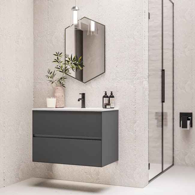 Grade A1 -800mm Grey Wall Hung Vanity Unit with Basin - Roxbi