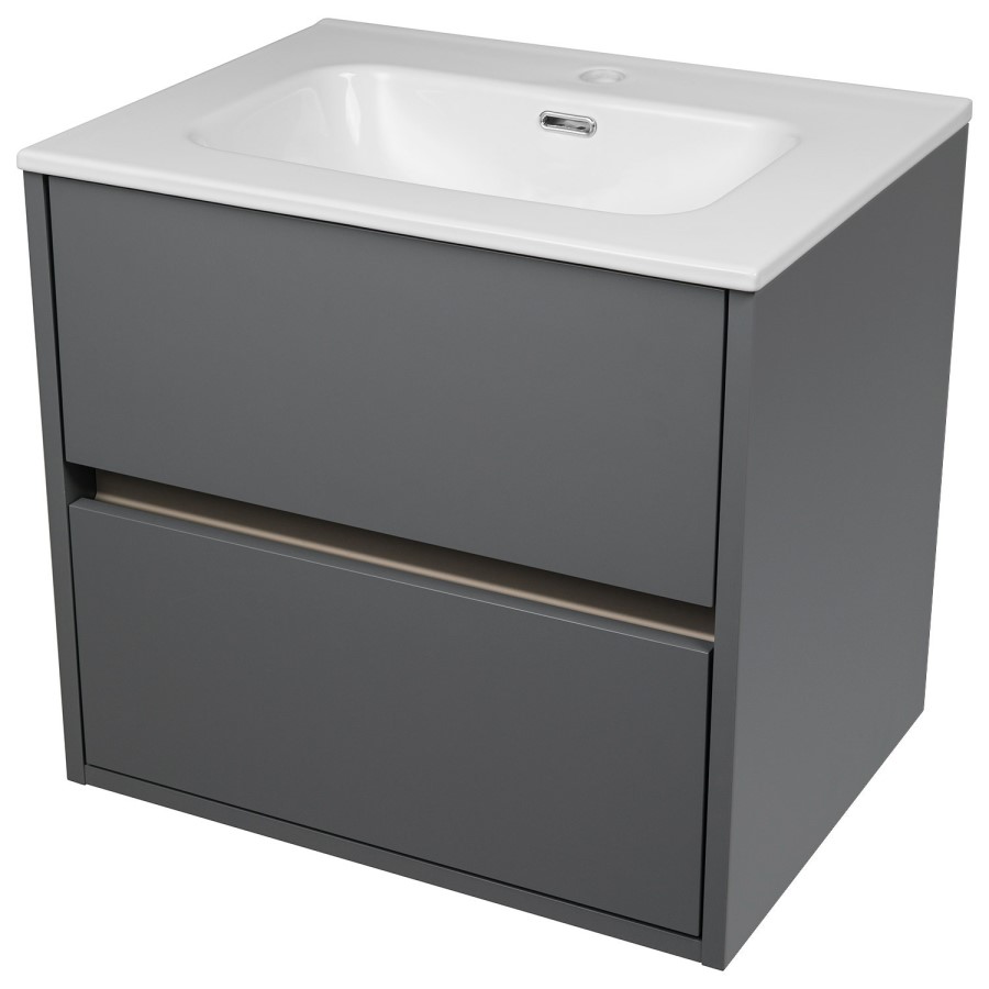 Grade A1 - 800mm Grey Wall Hung Vanity Unit with Basin - Roxbi