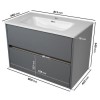 Grade A1 -800mm Grey Wall Hung Vanity Unit with Basin - Roxbi